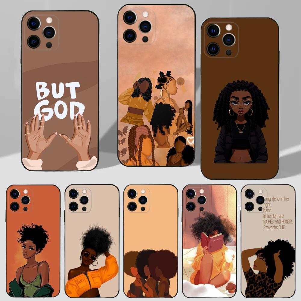 Black Girl A-Afro Phone Case For iPhone 16,15,14,13,12,11 Plus,Pro Max,XS,X,XR,SE,Mini,8,7 Soft Silicone Black Cover