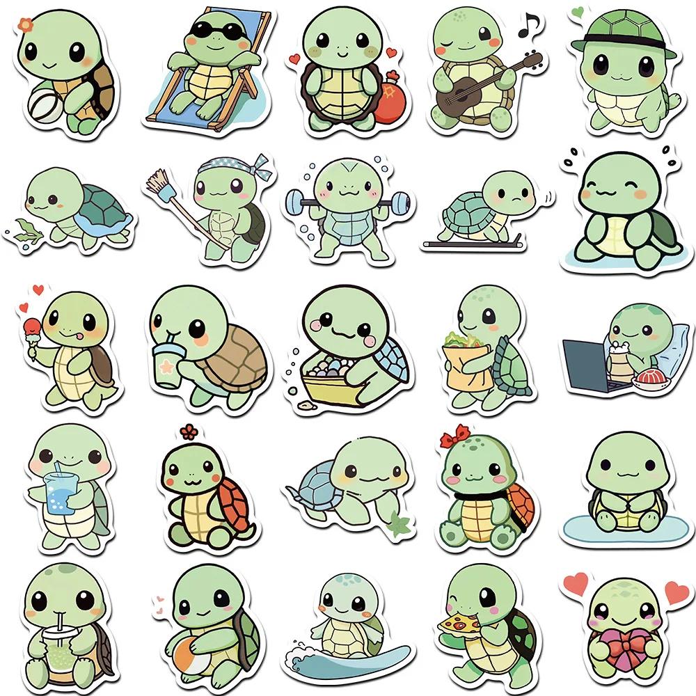 50Pcs Cartoon Green Cute Turtle Sticker Diy Decoration Waterproof Phone Case Notes Skateboard Notebook Graffiti Toys Gifts