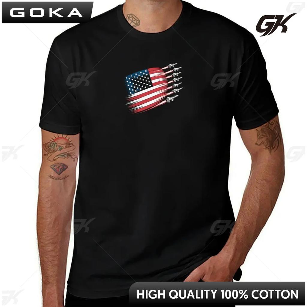 American Flag Fighter Jet Formation Patriotic USA Military Design Unisex TShirt Designer Korean Fashion Anime Shirts Men