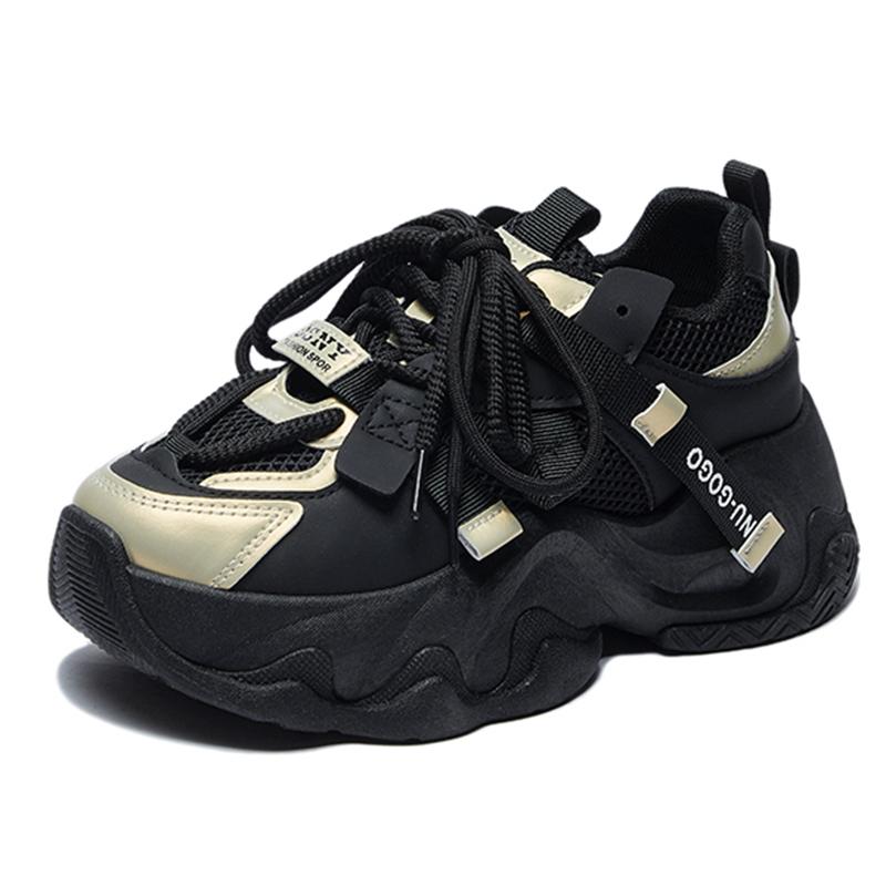 

Женские кроссовки на толстой подошве 2024 года, осенняя дышащая сетчатая спортивная обувь на платформе, женская мода, на шнуровке, с толстой подошвой, вулканизированная обувь 38 чёрный