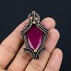 Lab-Created Ruby Gemstone Copper Wire Wrap Handmade Pendant Jewelry Gift For Love