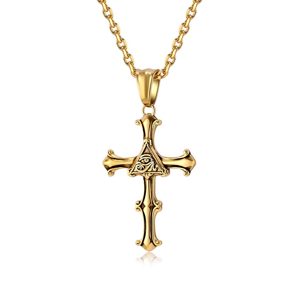 Cross Border Retro Egyptian Horus Eye Cross Necklace for Men