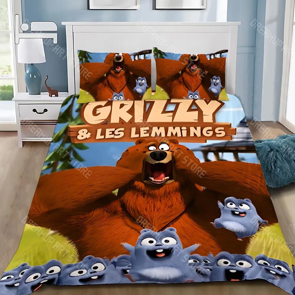 Housse de couette Housse de coussin Ensemble de literie Adulte Garçon Grizzys les L-Lemmings Fille Décoration de chambre Cadeau pour enfant Simple Double Grande Taille EU Single 135x200cm