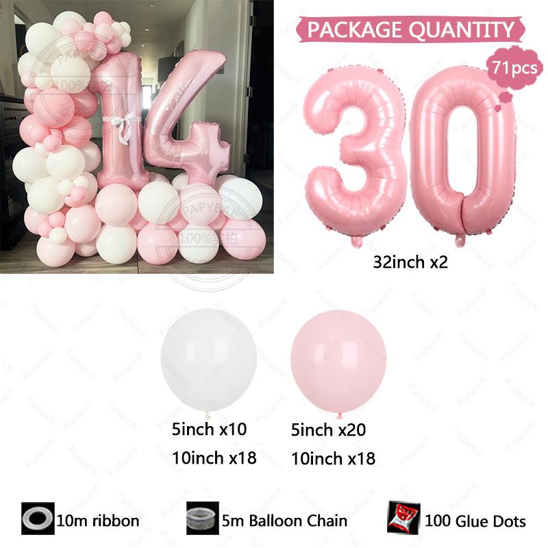 107pc/set Pink Cozy and Cute Style Digital Aluminum Film Balloon 1-9 Suitable for Birthday Party Anniversary Graduation Season