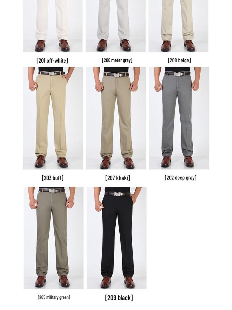 Men's Pure Cotton Summer Casual Pants - Middle-Aged & Elderly, High Waist, Loose Fit, Straight Leg