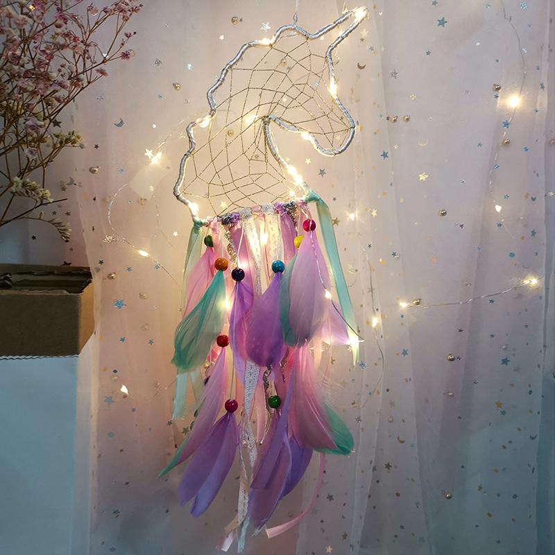 Unicorn Dreamcatcher Wind Chime Creative Hand-woven Car Pendant Bedroom Living Room Hanging Ornaments Birthday Gifts Home Decor