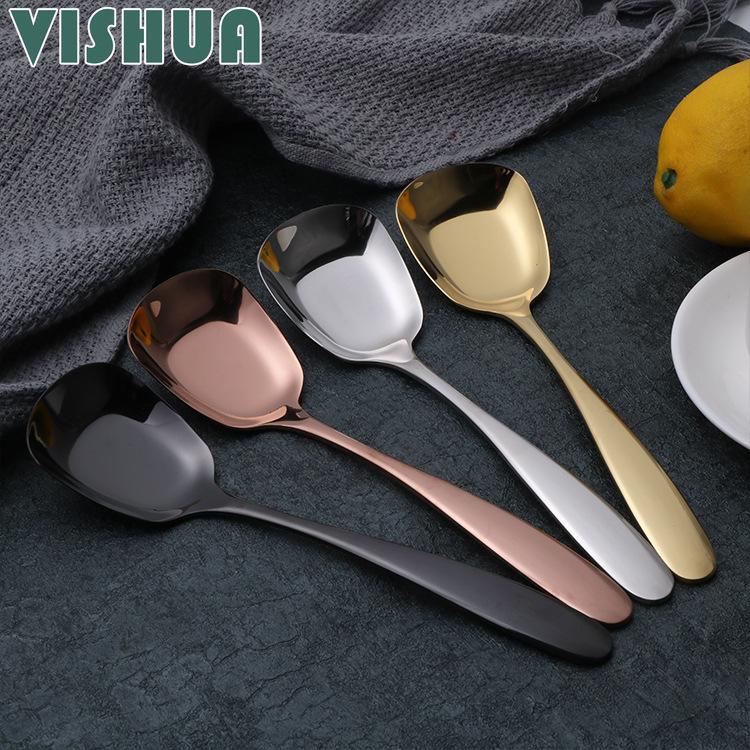 

Ложка из нержавеющей стали 304, креативная квадратная плоская ложка, студенческая ложка для эскиза, углубление, квадратная ложка для мороженого, росток дома