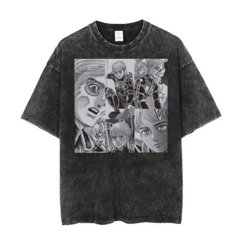2026 Attack on Titan Anime T-shirt Lavata Retrò Uomo e Donna Abbigliamento Estivo Traspirante Top Harajuku Streetwear Maglietta Periferica