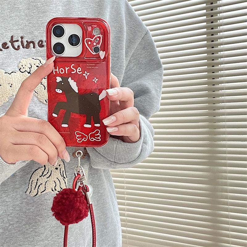 Graffiti Love Heart Horse Lanyard for iPhone 17/16 Pro Max/15/14 Case - Premium Feel