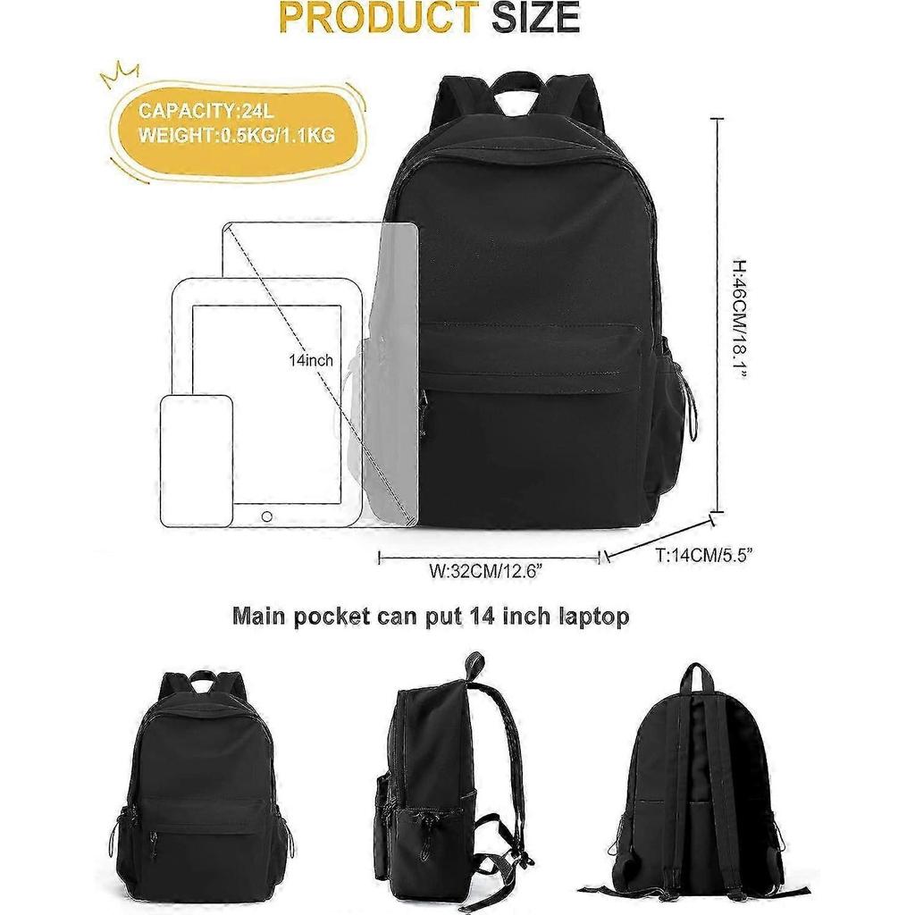 2025 School Backpack Black Waterproof Bookbag Casual Lightweight Travel Rucksack Daypack Backpacks for Men Women College High School Bags backpack for