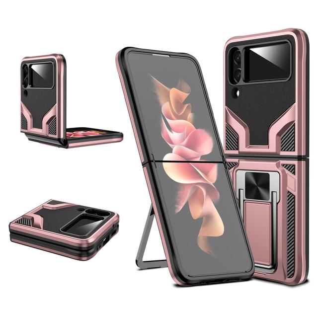 

Противоударный чехол-подставка с металлическим кольцом для Samsung Galaxy Z Flip 4 Flip4 Flip3 Flip 3 5g, антидетонационный складной чехол for Samsung Z Flip 4 розового золота