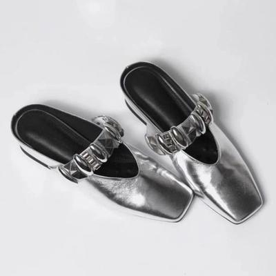 Baotou Slippers Women Summer New Flat Square Toe Sandals Sequined Mary Jane Shoes Outdoor Luxury Slippers Women Slides Women