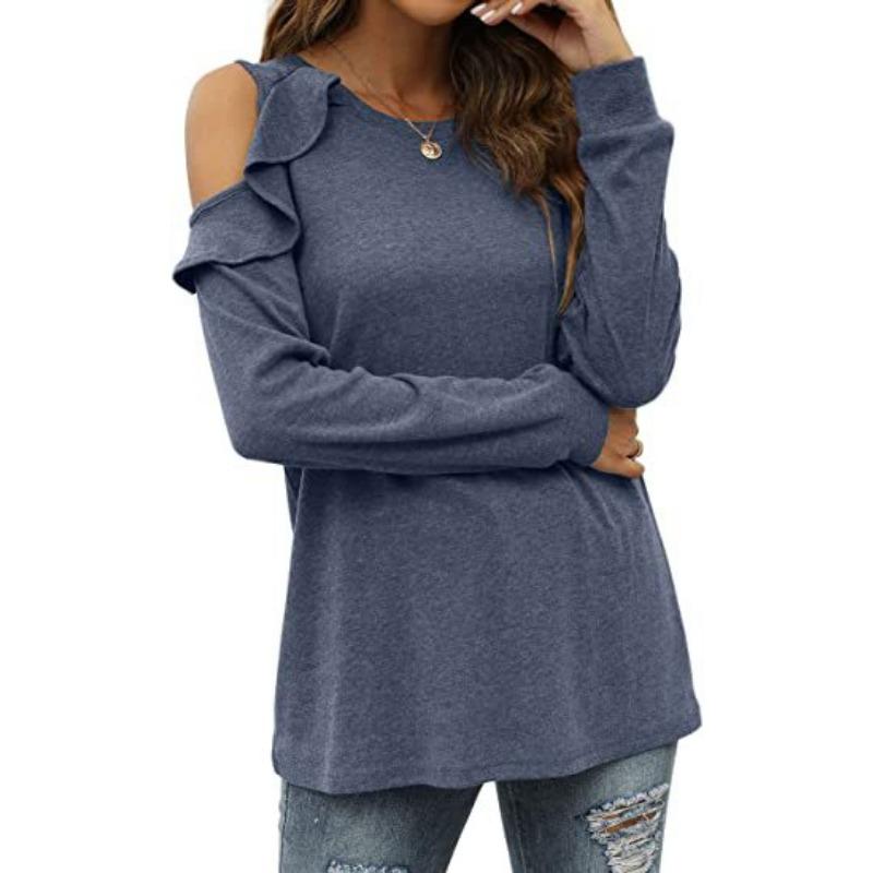 Blusa de Punto para Mujer Cuello Redondo Sin Tirantes Volante Suelta Casual Tops