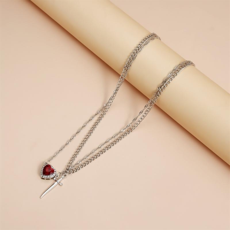 Edgy Dark Feminine Expression Adjustable Length Alloy Necklace Neckchain Featuring Edged Heart Detail for Concerts