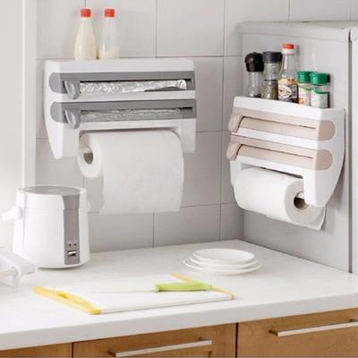 Kitchen Cling Film Storage Rack Shelf with Cutter Wall Mount Paper Towel Holder
