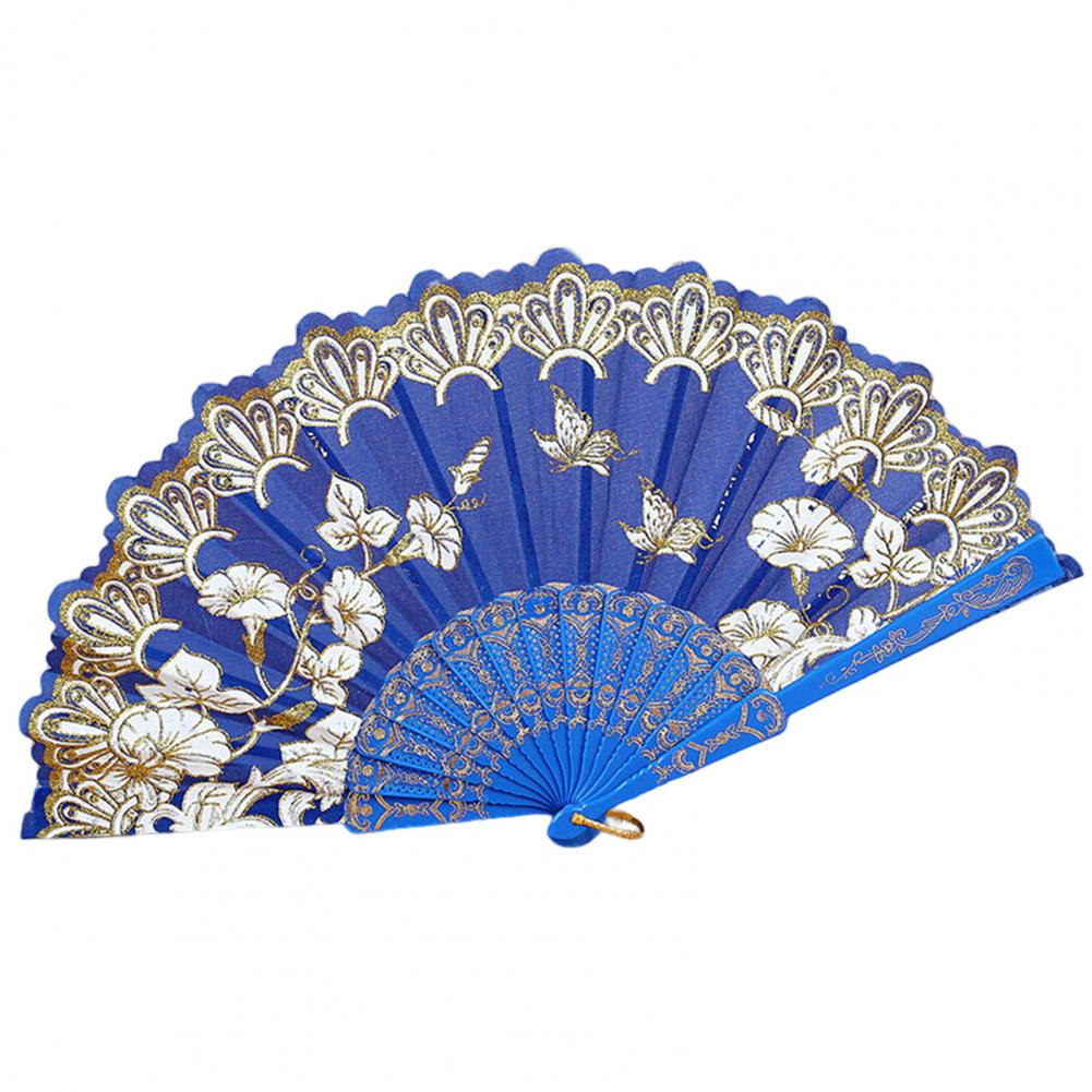 Handheld Fan Vintage Style Bright Color Flower Pattern Cloth Retro Chinese Style Folding Fan Photography Prop