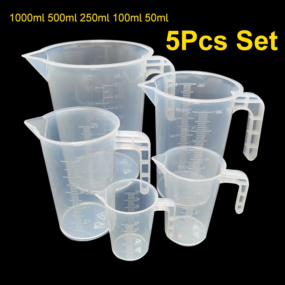 5Pcs Set 1000ml 500ml 250ml 100ml 50ml Milk Tea Cup PC Measuring Cup Laboratory Measuring Cup Kitchen Measuring Cup (as the picture,5Pcs Set)