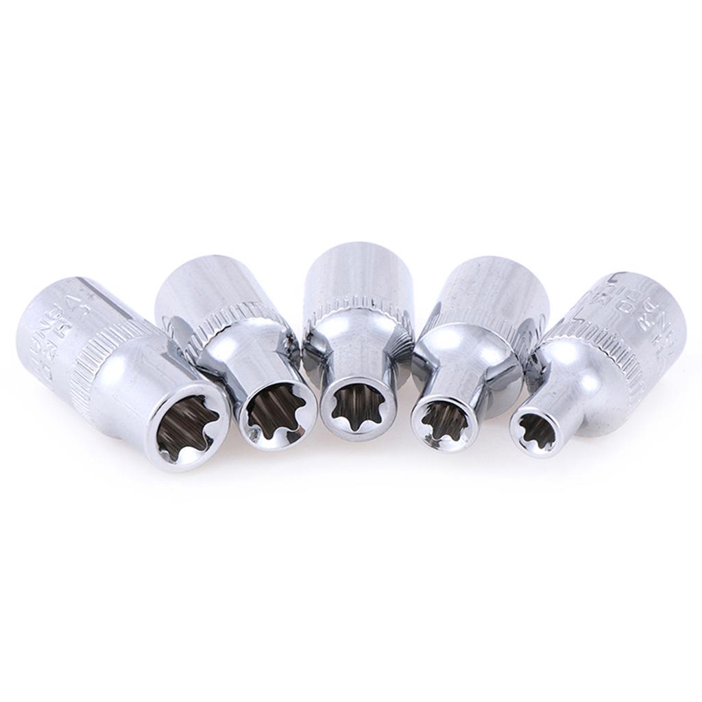 E4 E5 E6 E7 E8 Socket Wrench Set Torx Star Bits External Female E Socket Set Automotive Car Shop Tools 1/4 Inch(6.3mm)