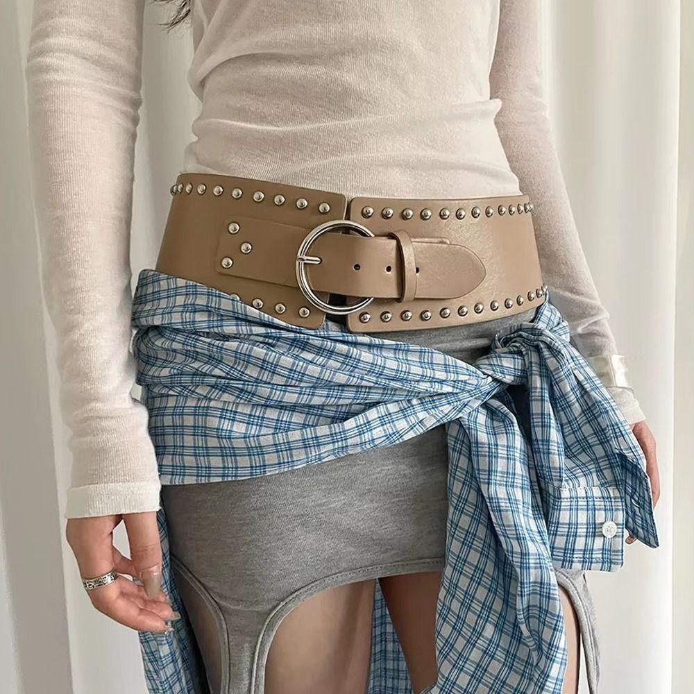 Gothic Rivet Waist Belt Punk Style Dress Jeans Belt Fashion Wide Women's Belt  Streetwear