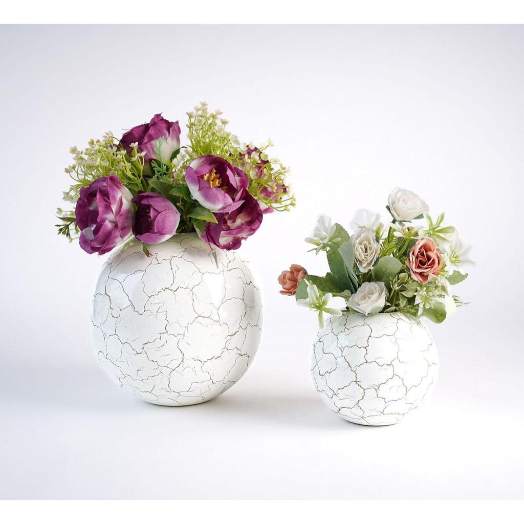 Metal Ball Vase for Home Decor|Round Flower Pot for Bedroom Living Room Office Wedding Birthday Anniversary Festival | Off-White