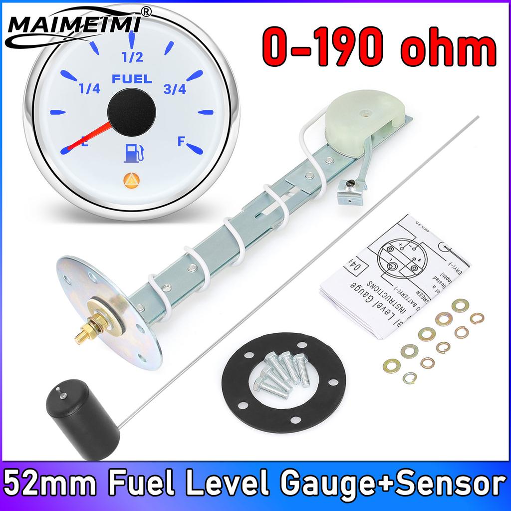 52mm Fuel Level Gauge With Alarm 7 Colors Backlight Pointer Oil Tank Meter 0-190Ohm For Auto Marine Boat Car 12V 24V Fuel Tank