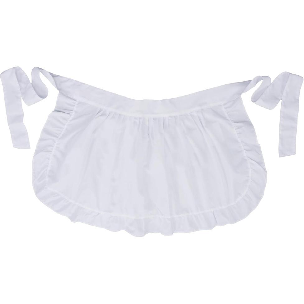 Womens Waist Apron Retro Kitchen Cleaning Ruffles Half Apron (White)