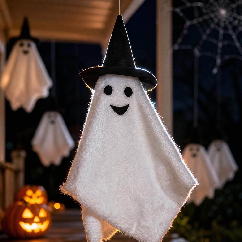 Halloween Porch Hanging Ghost Decoration with Witch Hat Outdoor Yard Hanging Spirit for Party and Seasonal Display