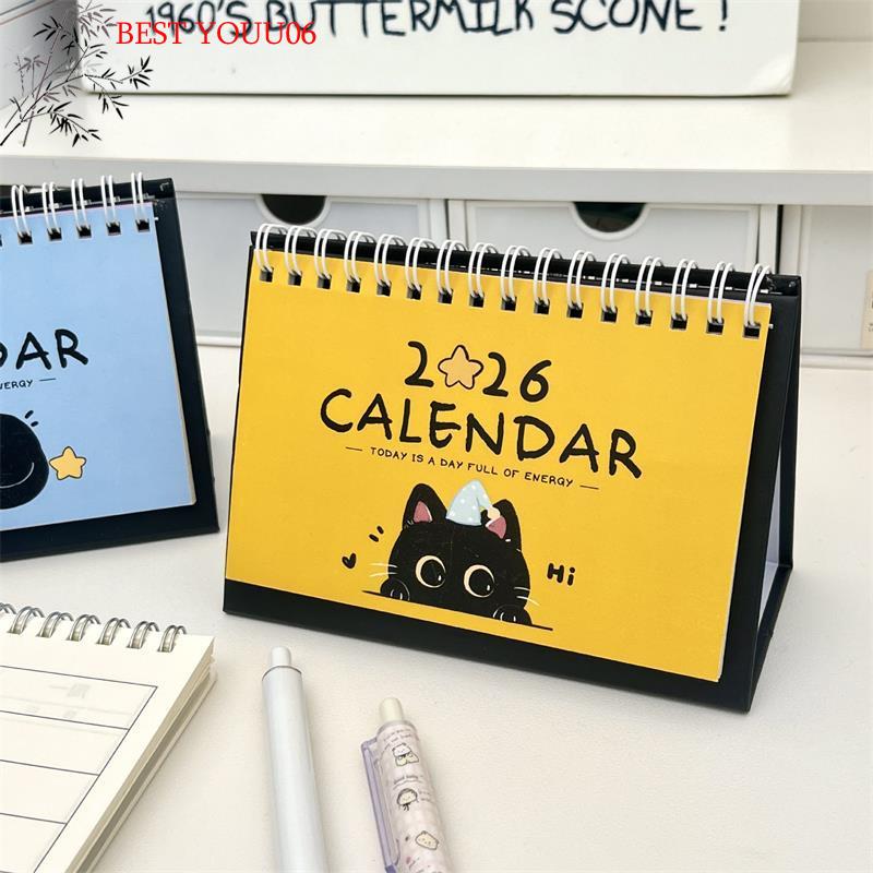 (YOUU06)2026 Year Of The Horse Mini Calendars Desk Travel Calendars Cute Cat Pattern Calendar Desktop Decor Ornament