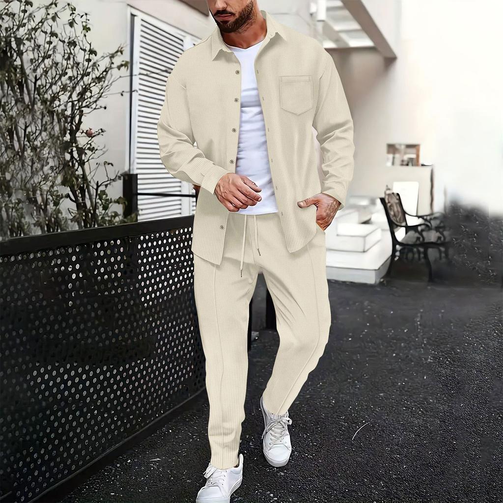 Men's Solid Color Long Sleeved Shirt And Trousers Casual Outdoor Sports Suit