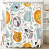 Animal Print Shower Curtain Multicolor Animal Design Bath Decor with Hooks for Home Decoration (White)