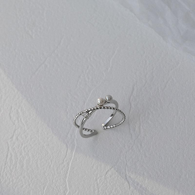 New Pearl Cross Ring Women's Fashion Personality Simple Open Ring Cold Wind Light Luxury Niche Design Jewelry