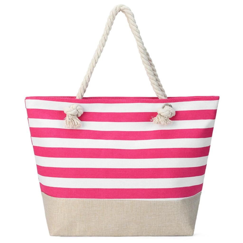 Casual Striped Canvas Bag For Women Large Capacity Shoulder Bag Shopping Totes Student Bookbag for School Travel Beach