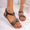 Mode Damenmode Lässige flache Sandalen Damen Offene Zehen Lässige Sandalen 2025 Sommer Neu Elastisches Band Römische Strandschuhe Übergröße 43