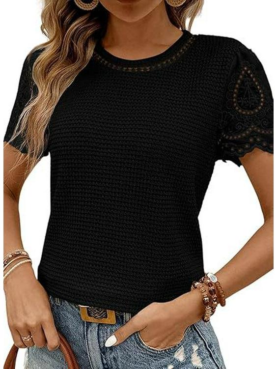 

2025 Summer European & American Fashion Lace Pineapple Check Short-Sleeve T-Shirt