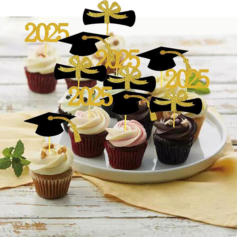 2025 Graduation Cupcake Toppers, 24Pcs Food/Appetizer Picks For Graduation Party Mini Cake Decorations, Diploma, 2025, Grad Cap