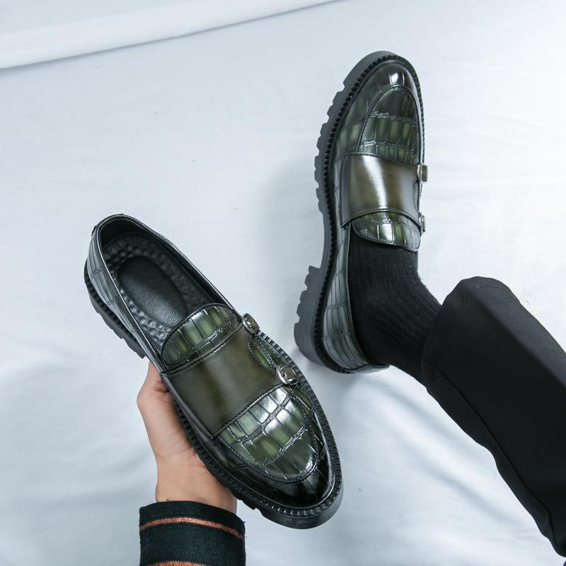 Fashion Men's Monk Strap Formal Leather Shoes Handmade Double Buckles Wedding Business Dress Shoes Men Luxury Green Dress Derby Shoes
