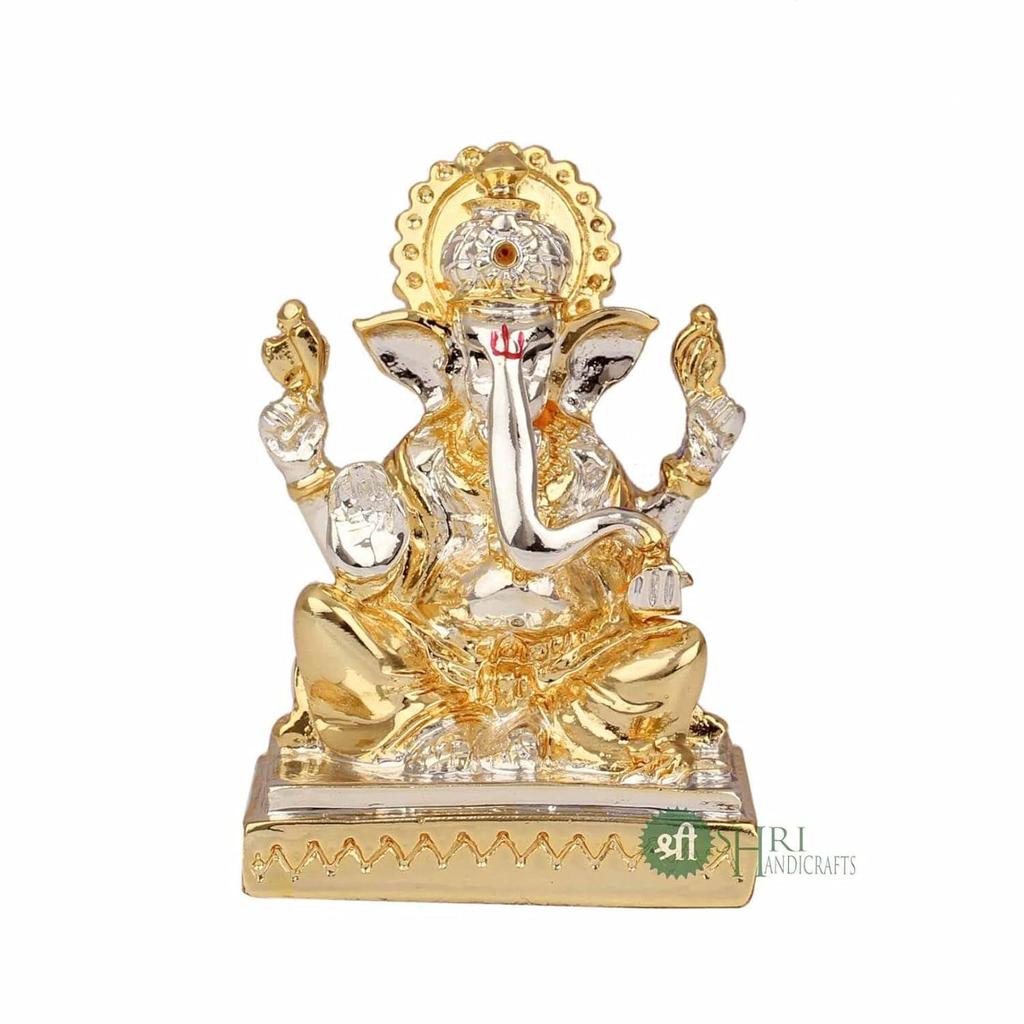 Gold & Silver Ganesha Idol Murti for Car Dashboard Home Décor and Gifts Items