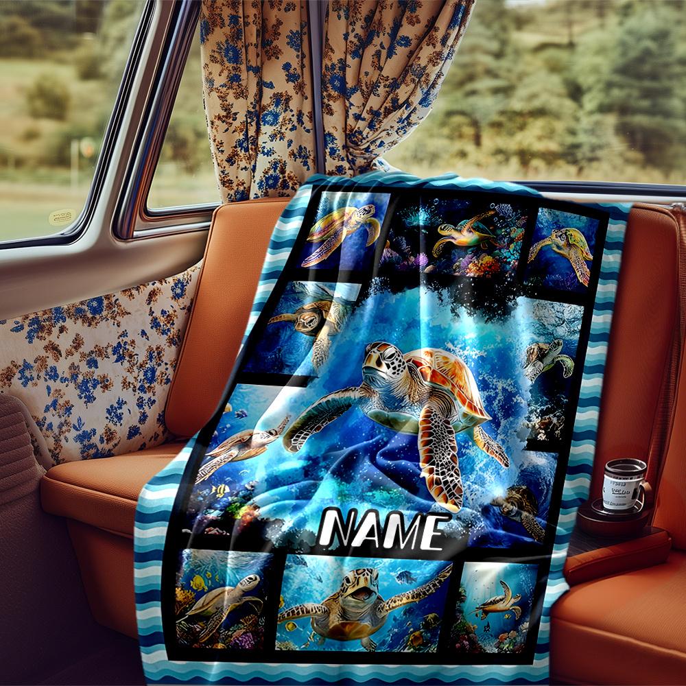 Ocean Life With Turtles And Coral Reef Artwork Blanketcustomizable With Your Namecomfortable And Stylish Perfect For Travel Beds Chairs Offices Sofas