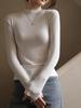 Women's High-Elastic Ribbed Long-Sleeve White Base Layer Top with Stand-Up Collar