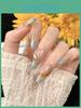 Handmade Ice Transparent Marble Patterned Nail Stickers For Women Long Style Removable Forest Mist Color
