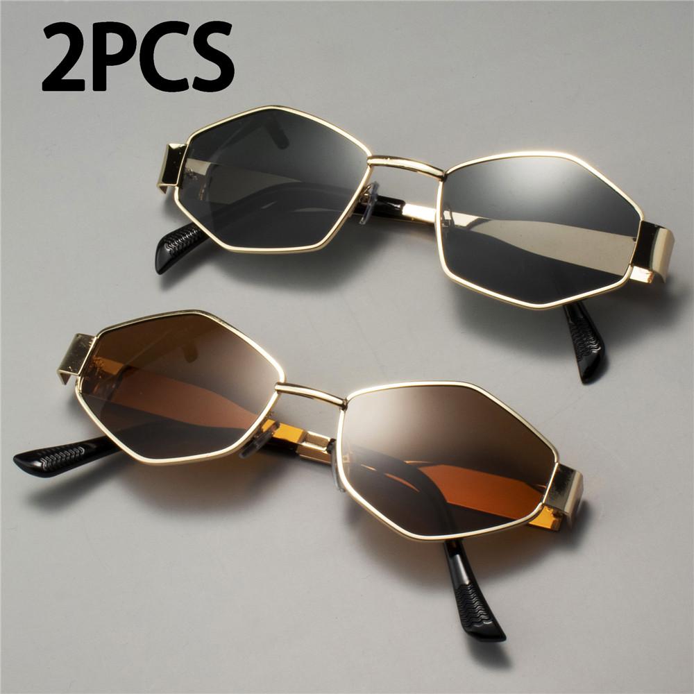 2PCS Vintage Punk Style Sunglasses Men Retro Round Metal Frame Women Sun Glasses Fashion Eyewear