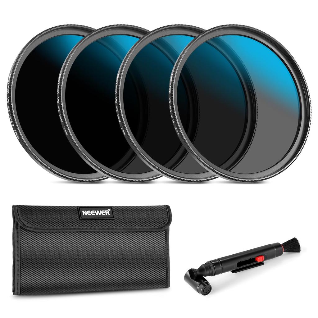 NEEWER 72mm ND Lens Filter Set with Lens Cleaning Neutral Compatible with General Purpose DSLR Ultra Thin Neutral Density Filter ND16/ND32/ND64/ND1000