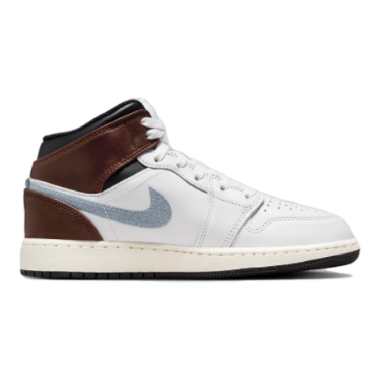 Air Jordan 1 Mid SE GS White Blue Grey Kids Sneakers Black Sail FQ8162-142