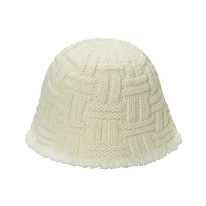Japanese Niche Literature and Art Trend Simple Wool Hat Women Winter Warm Knitted Hat Plaid Bucket Hat Bucket Hat Women