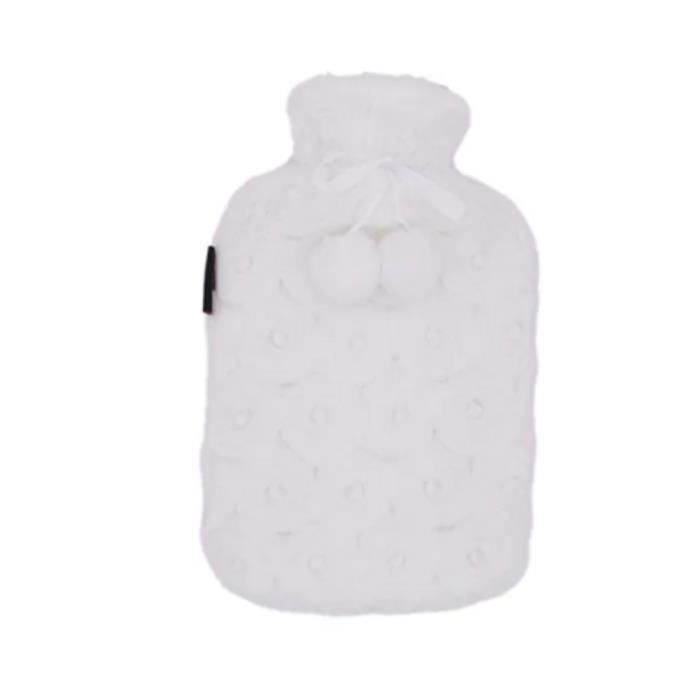 Calindoo Bouillotte Eau 2 Litres et Housse Pompons Blancs