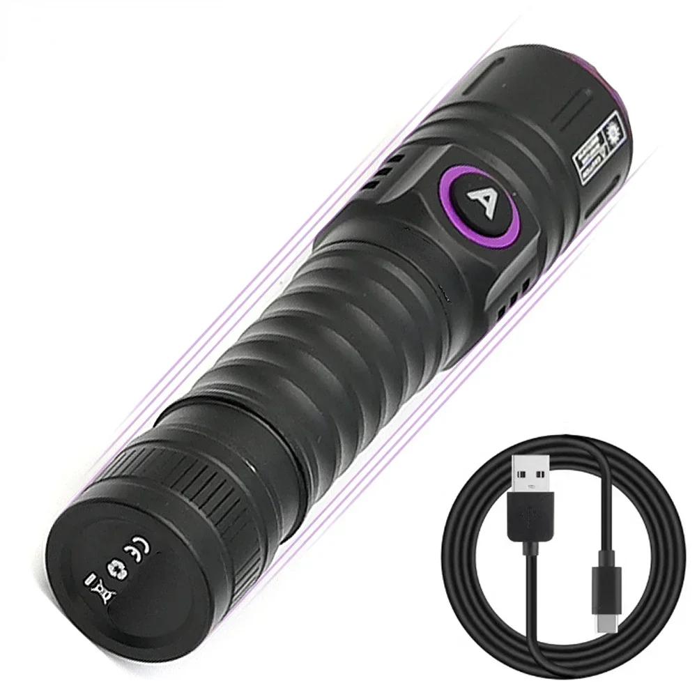 365/395nm UV Flashlight Zoom 5W Type C USB Rechargeable Black Light for Resin Curing, Pet Urine Detection, Scorpion with Battery