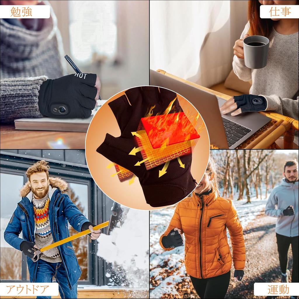 VIGOUROUS Thin Fingerless Heated Gloves for Men and 3000mAh USB 5 Temperature Wrist for Computer and Black Women, Rechargeable, Settings, Warming,