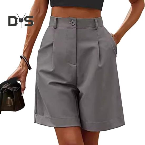 Women's Summer High Waist Short Loose Fit Knee-Length Wide Leg Shorts with Pockets Casual Business Work Short