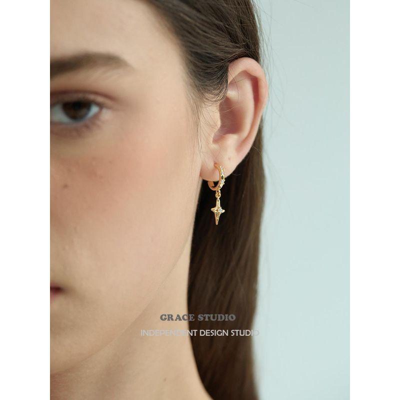 G/S Fashion Stylish and Unique Four Awn Star Micro Inlaid Zircon Ear Ring Female Sweet Cool Style Niche Style Delicate Earrings Earrings Main Picture (in Stock)