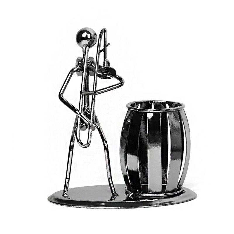 Metal Wrought Iron Music Player Musician Pen Pencil Holder Desktop Storage Pot